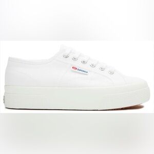 Superga White Canvas Platform Lace-Up Sneakers
